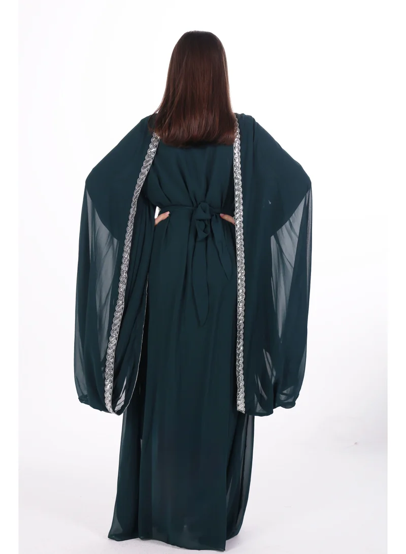 AL BENT AL SHARQIEH Dark green emboidered chiffon kaftan dress for Women | Best Price UAE